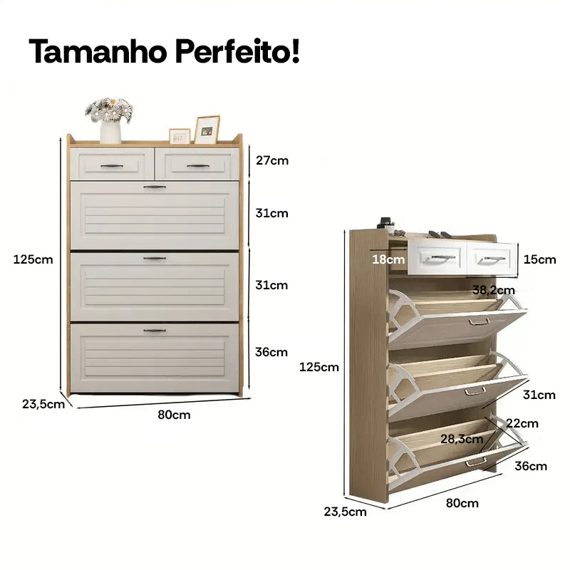 Sapateira Organizadora com 3 Portas 2 Gavetas Compacta