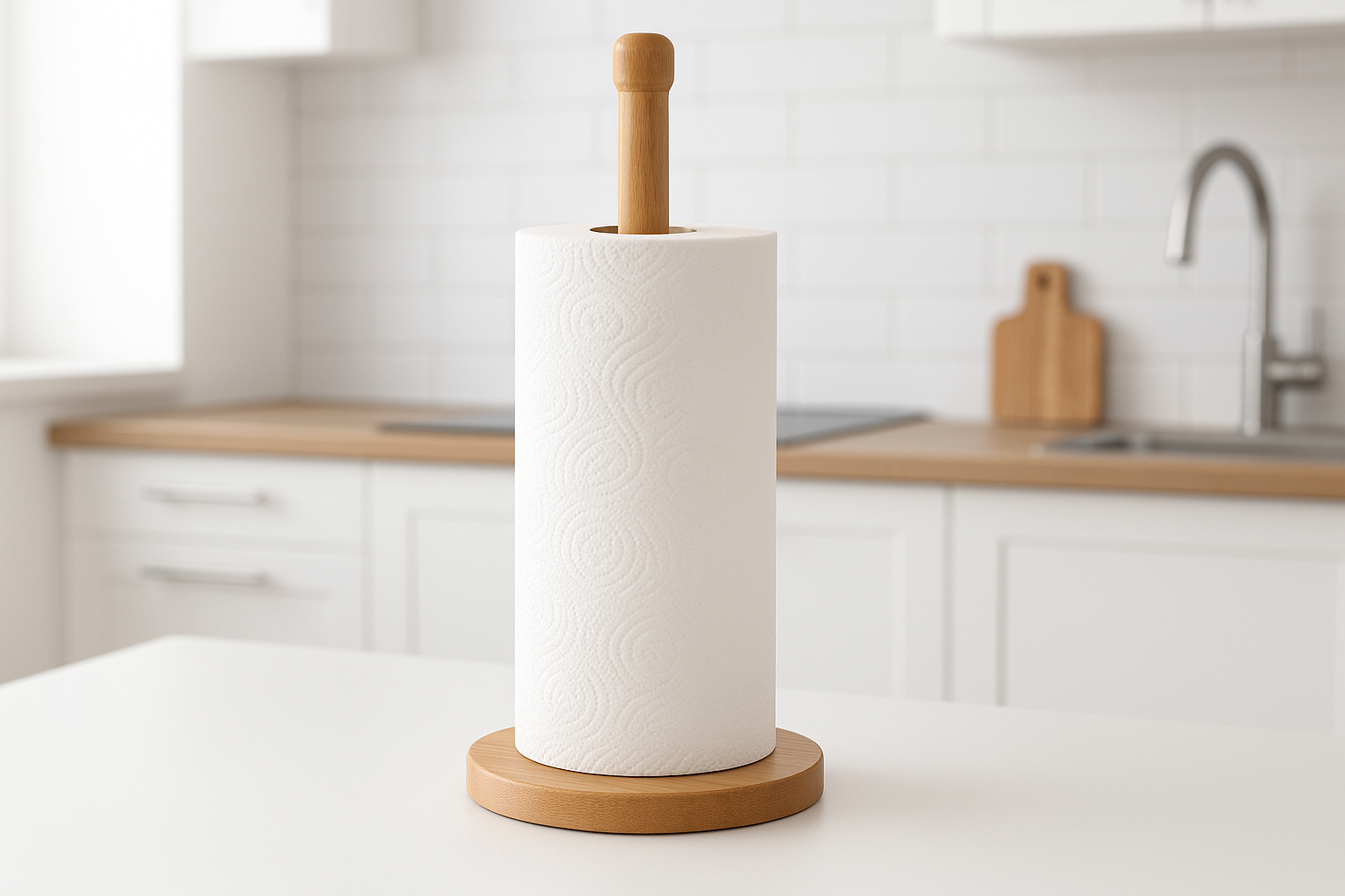 Suporte para Papel Toalha Bambu Vertical com Base Pesada 35cm