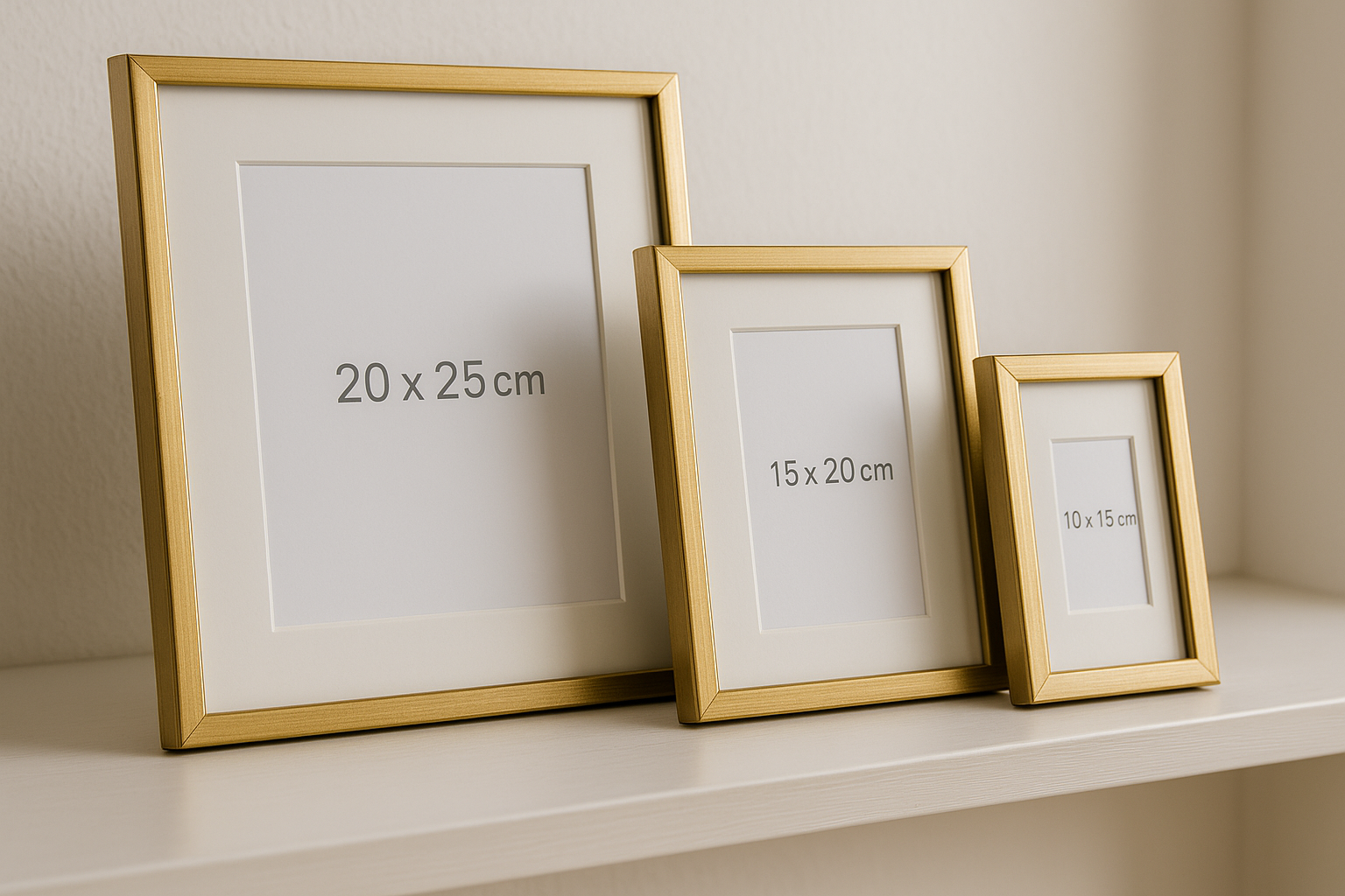 Kit 3 Porta-Retratos Dourados Tamanhos Variados com Vidro