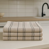 Kit 3 Panos de Prato Linho Natural com Listras 45x65cm