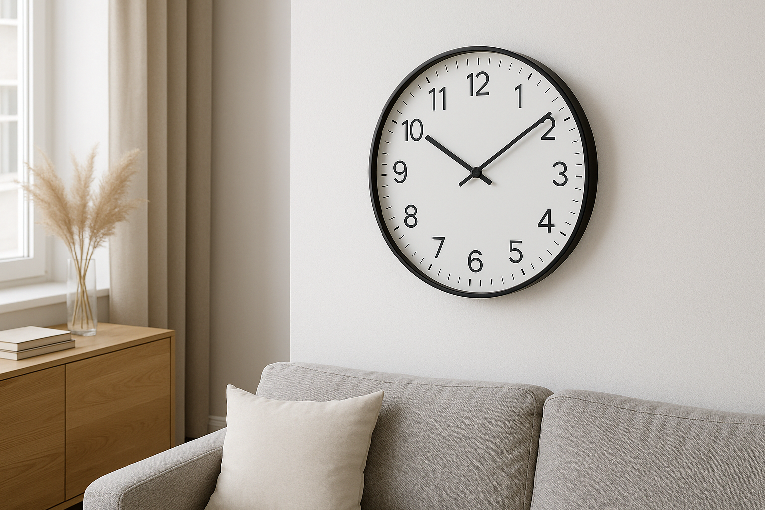 Relógio de Parede Minimalista Silencioso 30cm Branco e Preto